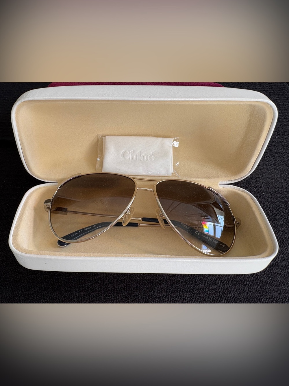 Chloé Women's Aviator Sunglasses in Brown and Gold-New